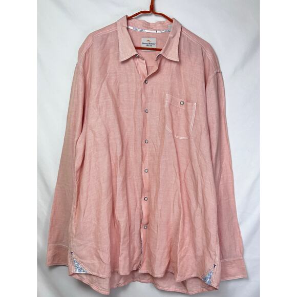 Tommy Bahama Men's XXL Orange/White Pinstriped Linen Blend Long Sleeve Shirt - Picture 1 of 7